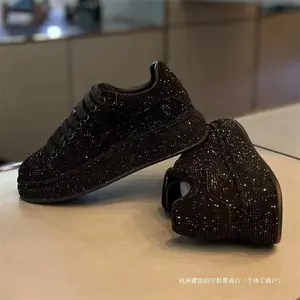 2025SpringNewTrendyBrandLow-TopRhinestoneSneakersforMen,SolidColorStylishLace-UpVersatileCasualDadShoesBoyAthletic