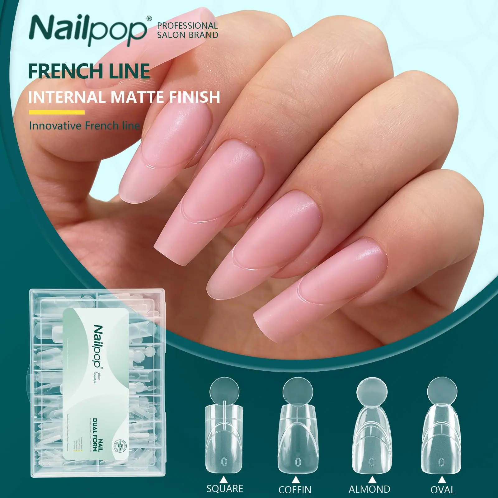 140PCS 14 Sizes French Line Nail Dual Form Square Coffin Almond Oval Clear Extension Tips Reusable Polygel Builder Gel