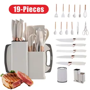 TikTokShopValentinesDay] The Ultimate 19-Piece Kitchen Knife Set | Professional Chef, Santoku, Carving & Steak Knives | Built-In Sharpener & Storage Block | Ideal Gift for Home Cooks