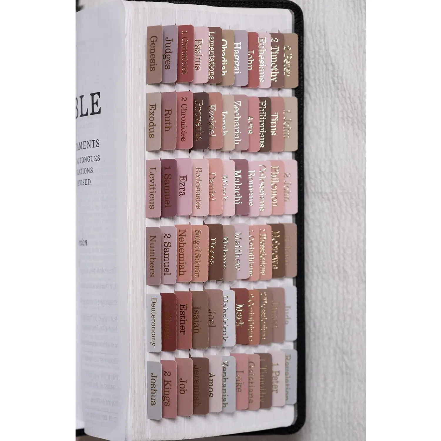 -Laminated  Tabs for Women and Men ( Foil Embossed Lettering)  Large Print tabs, Easy to Read and Apply, 80  Chapters Labels for Easy Navigation(Earth Tone Theme)