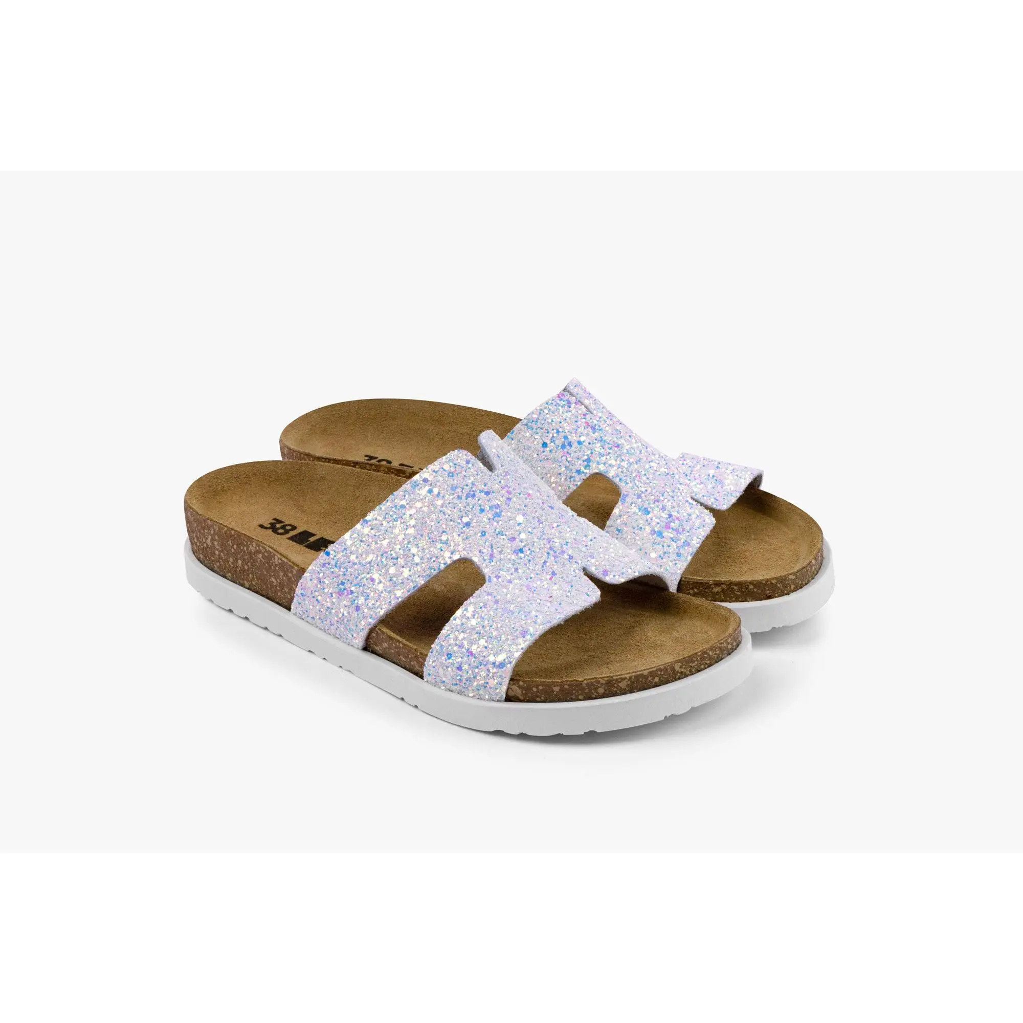 Liora II by LEON- Women’s Leather Sandal- Shimmering Slide Sandals with Glitter Effect