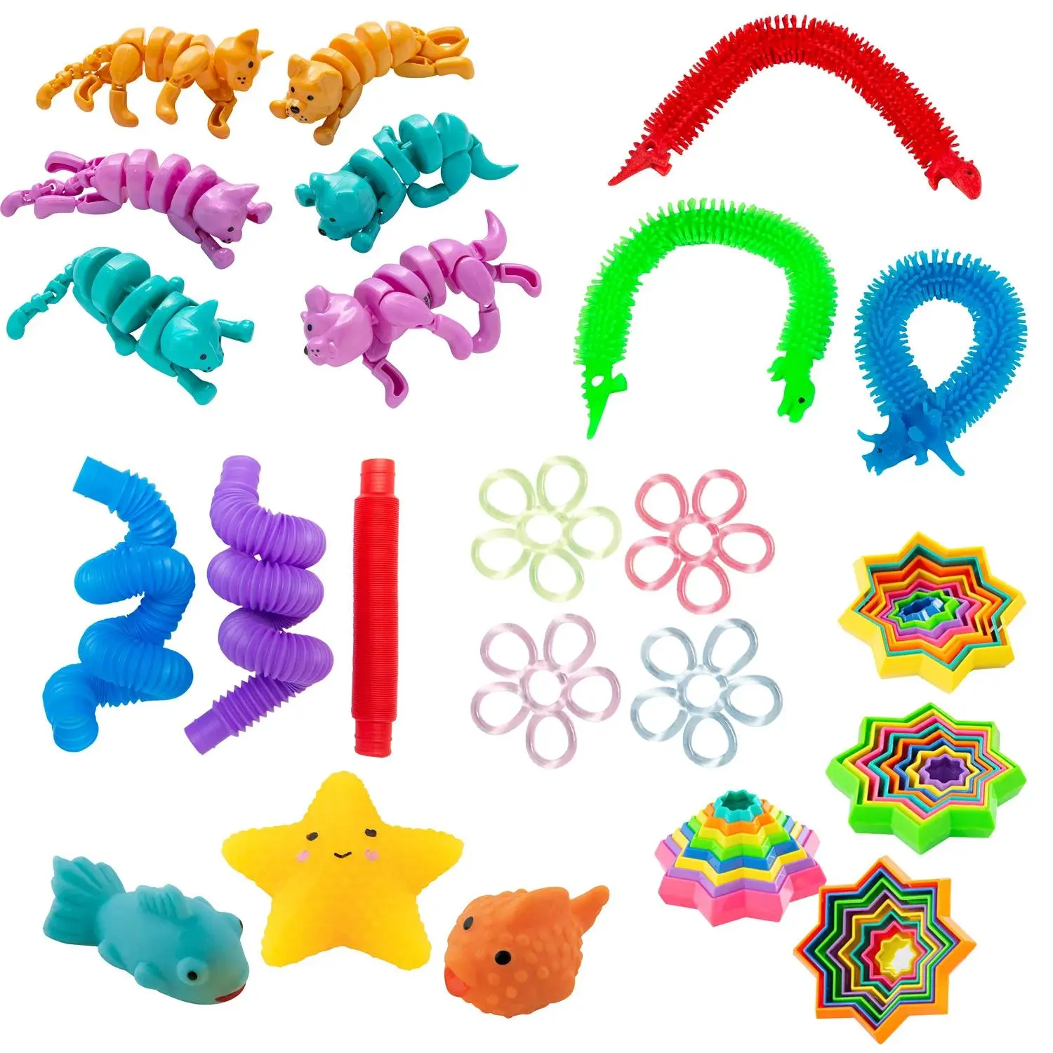Oriental Trading 60-Pc. Vibrant Fidget Toy Set, Diverse Styles Fidget Relief Sensory Stress Reliever Stress Relief Tools for DIY Beading & Jewelry Making