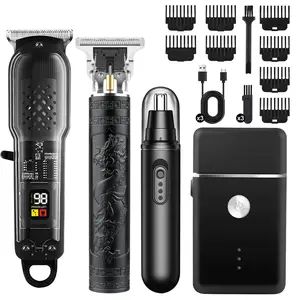 Hair Clippers for Men Professional Cordless Barber Clipper T-Blade Beard Hair Trimmer Set Electric Razor Foil Shaver Nose Trimmer Barber Kit with 8 Guide Combs for Holiday Gifts