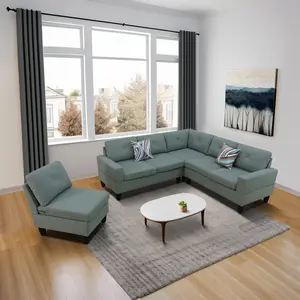 Modern Dendrobium Green Calico 4-Piece Couch Set Durable Comfort Living Room Furniture with Plush Seating