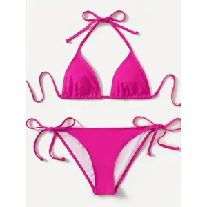 2025 Summer Swimwear Basic Simple Solid Color Bikini Swimsuit Set Suitable for Beach Vacation