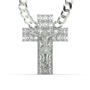 Men's VVS Lab Emerald Cut Diamond Customizable White Gold Cross Necklace Pendant - Tik Tok