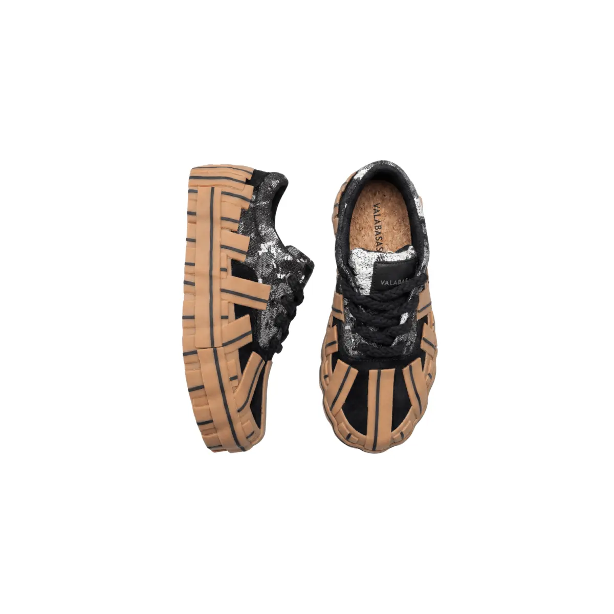 Black Denim Trainer with Jacquard Distressing and Hairy Suede Overlays - Closed Mesh Lined Footwear with a Vulcanized Translucent Gum Sole, Shoe, Gum Sculpted Sole, Cotton Laces, Distressed, Casual, Rubber, Black Denim / Gum, Low Top