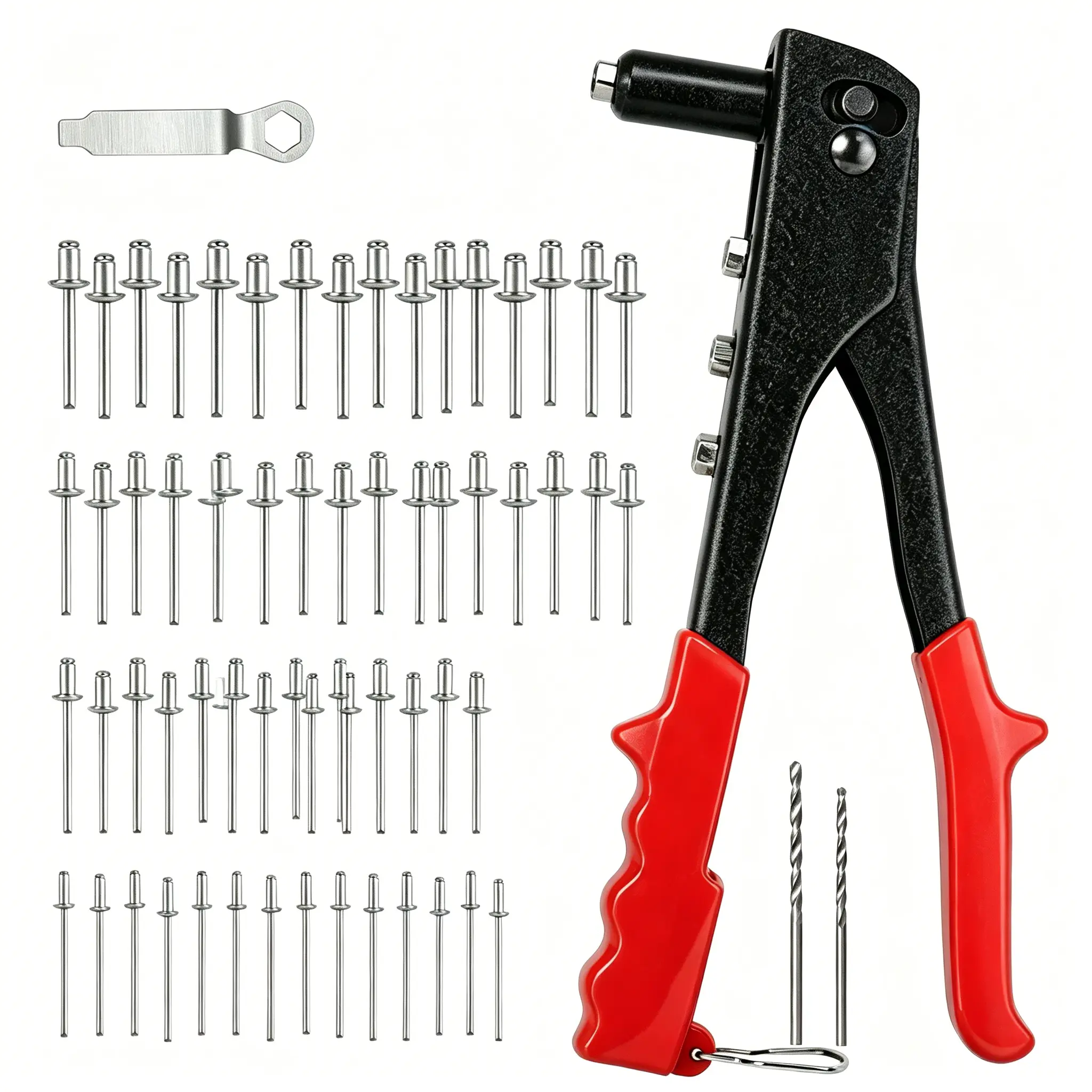 【Summerfinds】Manual Mini Alloy Steel Rivet Gun with Rubber Grip, 100+ Pieces Rivets, 2 Drill Bits, Imperial Portable Mechanical Tool for Home Users, Ideal for Home Woodworking, Thin-Walled Installations, Manual Tool