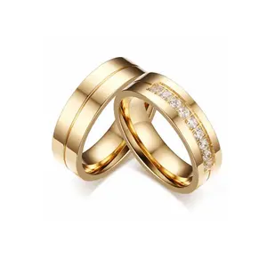 2pcs Couple Set Ring, Gold Ring With Micro-Inlay Ring, Elegant Diamond Ring, Gift For Lovers Wedding, Engagement, Party, Jewelry