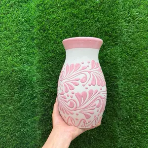 Vase Relieve Boliche color Rosa Blanco  Sets 9.5In.