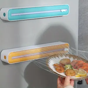 2in1 Plastic Wrap Dispenser Cling Film Dispenser Cutter Saran Wrap Dispenser Aluminum Foil Parchment Paper Injector Kitchen Tool