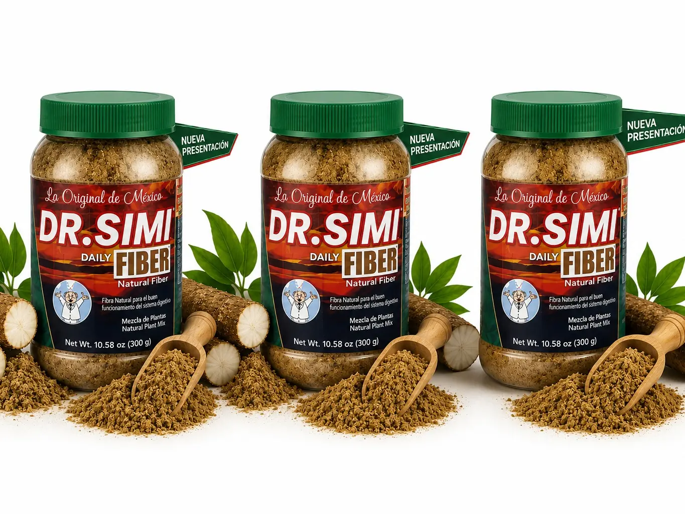 3 Pack New Packaging! Same Viral Formula - La Original Fibra de Mexico Dr.Simi Daily Fiber 300g (10.5oz) - All-Natural Fiber Blend with Wheat Bran, Maguey, and Cocoa – Perfect Mix for Food & Smoothies