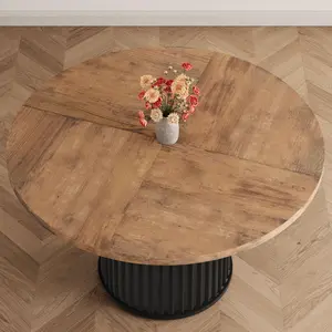 47" Farmhouse Circle Dining Table, Kitchen Table for 4‑6 People w/ Sturdy Waveform Metal Pedestal Base for Dining Room, Kitchen