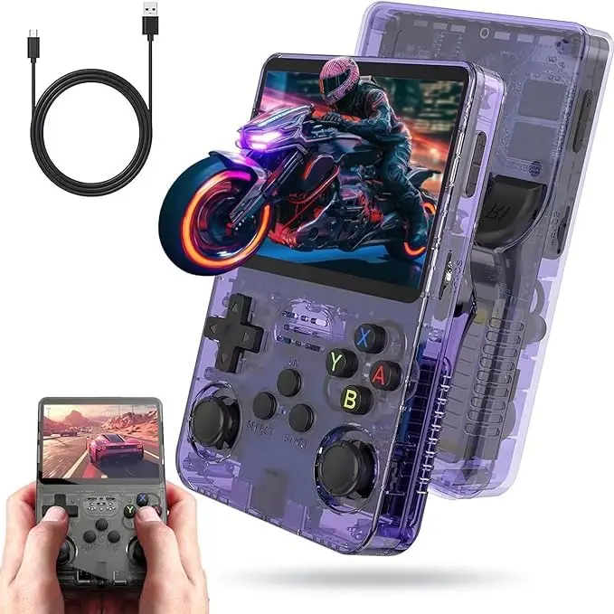 2026 New Upgraded Version R36S , Retro Handheld Game Console, Built-in 15000+ Classic Games, 3.5 Inch IPS Screen, Linux System, 3200 mAh Battery, Portable, Pocket Size, Mini Arcade, Built-in 64G, Wifi（Purple）