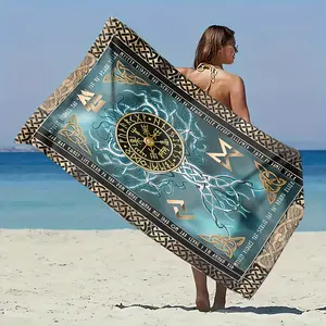 1pc Viking Tree of Life Pattern Beach Towel, Suitable for Seaside Beach, Swimming Pool, Bathroom, Camping Travel, Yoga Fitness Multipurpose Beach Towel