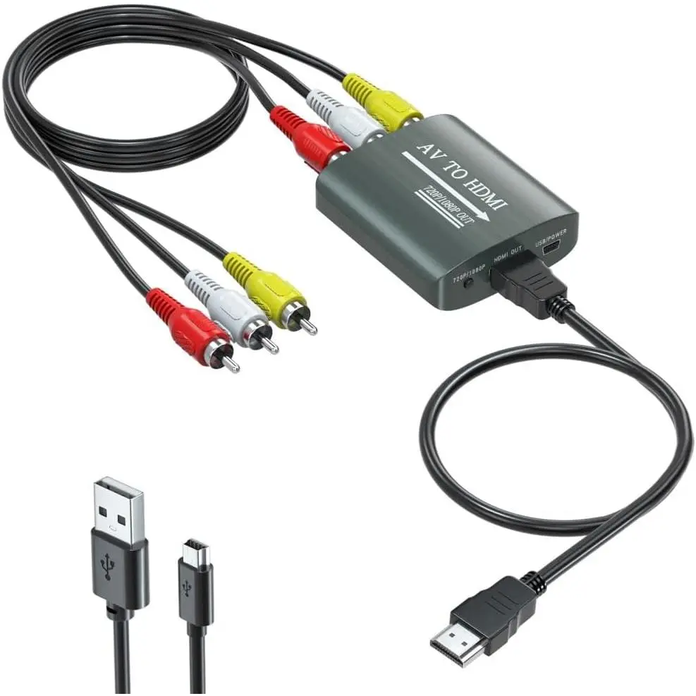 RCA to HDMI Converter, AV to HDMI Converter for Xbox,PS One,PS2,PS3,N64,Wii,VCR,VHS,STB,Blue-Ray DVD Players,TV, Support 720p,1080p,(with RCA Male Cable and HDMI Cable)