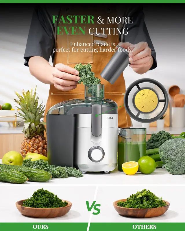 800/1200/1300 W+2.5/3/ 3.2 inch Feed Chute Juicer with Titanium Enhanced Cut Disc,Dual Speeds Centrifugal Extractor Machines for Fruits,Veggies 2