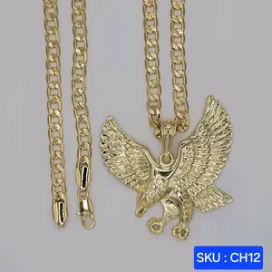 Eagle Pendant, Slect Cuban Link Chain 24 Inches 6 Millimeters Laminated Gold Jewelry for Men and Women Eagle Size Large.  SKU, CH09, CH07, CH12, SKU EAGLE