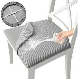 Easy-Going Waterproof Seat Covers Set of 4,6 with Elastic Ties, Stretch Jacquard Detachable Washable Chair Slipcovers for Office, Kitchen Seat Cushion Protector, Dining Room