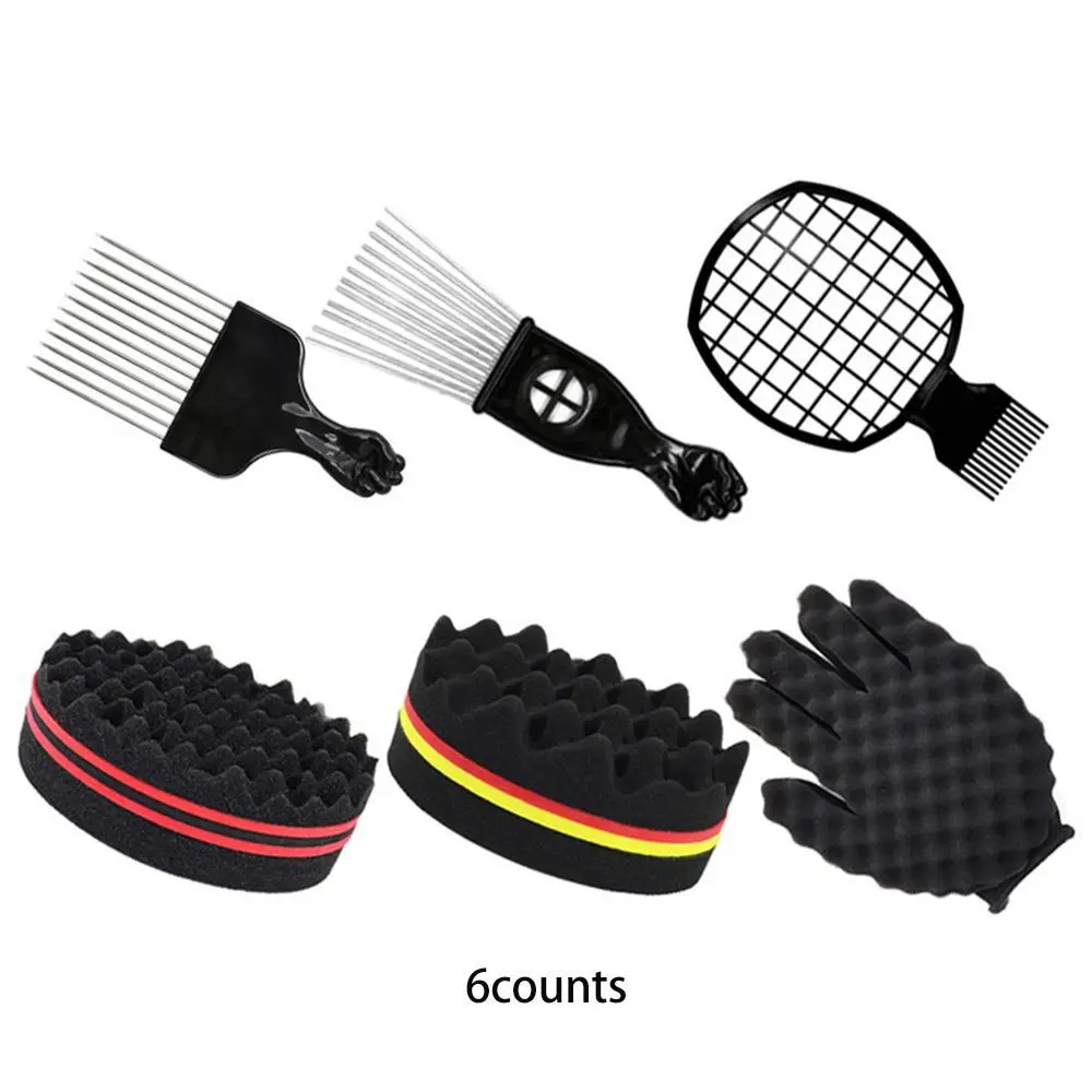 6 Counts Hair Curling Comb Set, Dreadlock Care Tools, Sponge Styling Combs, Combs For Hair Stylist, Steel Needle Insert Combs, Curl Defining Brush, Six-Piece Kit