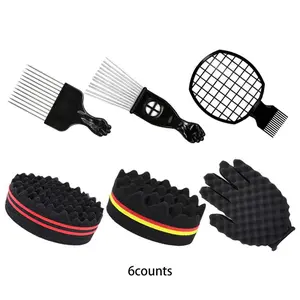6 Counts Hair Curling Comb Set, Dreadlock Care Tools, Sponge Styling Combs, Steel Needle Insert Combs, Curl Defining Brush, Six-Piece Kit