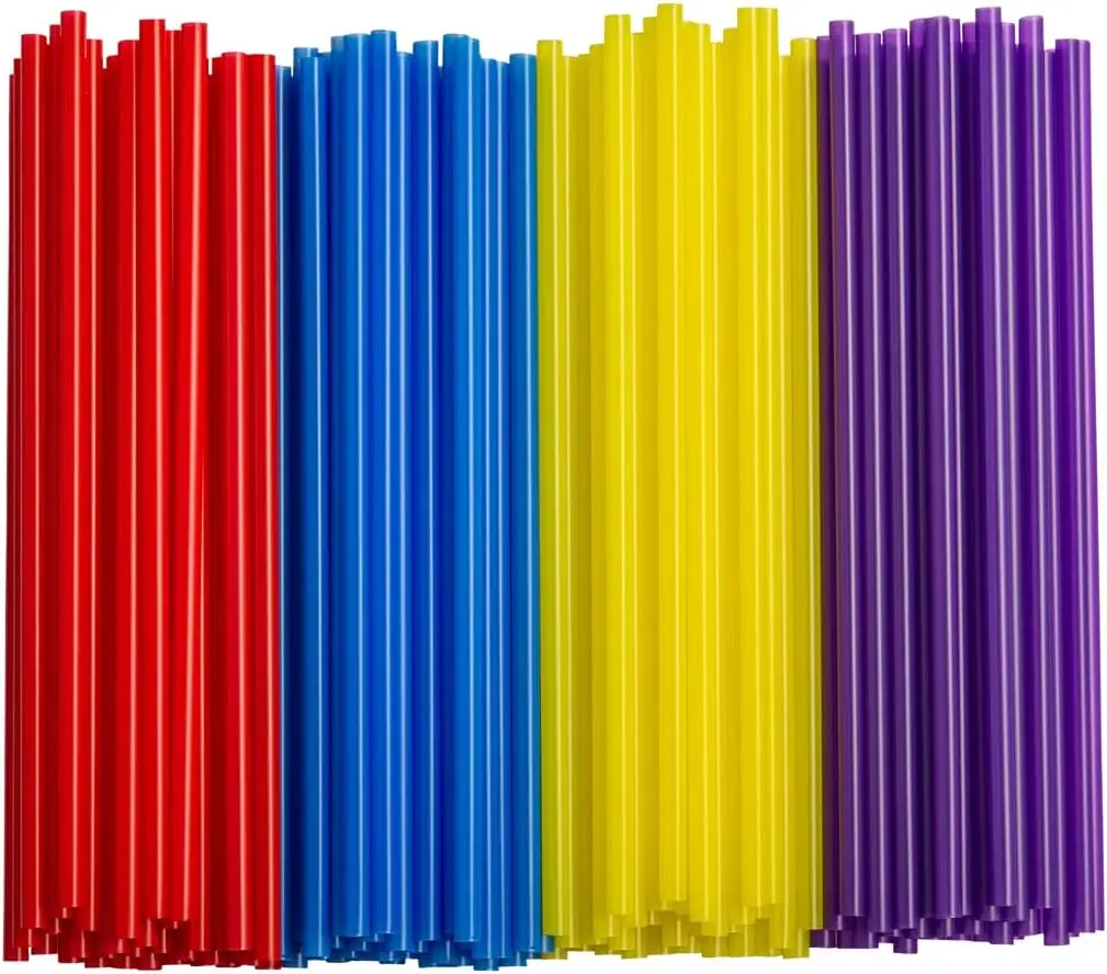 250 Count Flexible Plastic Drinking Straws - Disposable Swizzle Sticks - 7.75" High - Assorted Colors