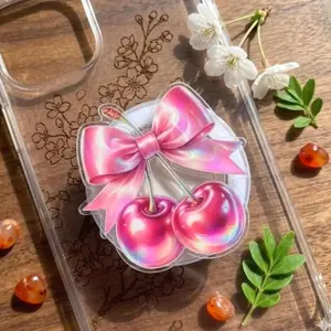 Holographic Cherry Bow Magnetic Phone Grip, Magsafe Kickstand, Y2K Girly Pop Accessory