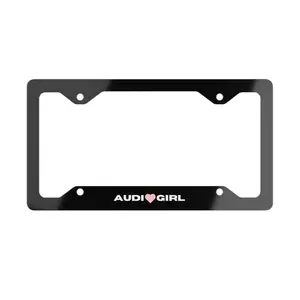 "Audi Girl" License Plate Frame, Black with White Font and Pink Heart