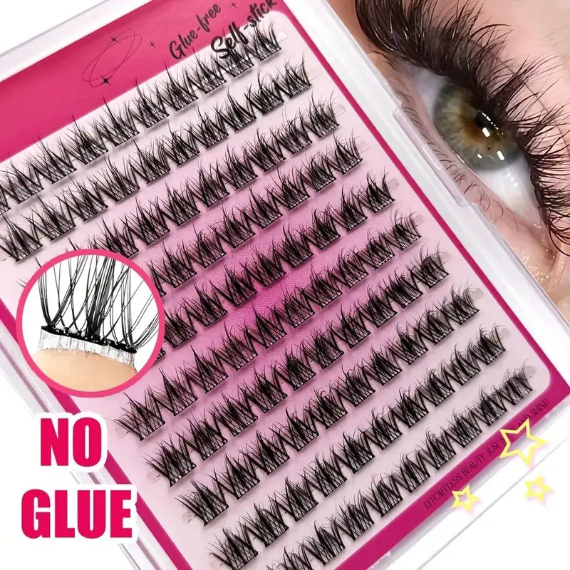 10 Rows Glue-Free False Eyelashes Clusters Wispy Lashes, Large Capacity 100 Pieces, Self-Adhesive Ultra-Fine Soft Stem Natural Look, Lazy Three-Step Set