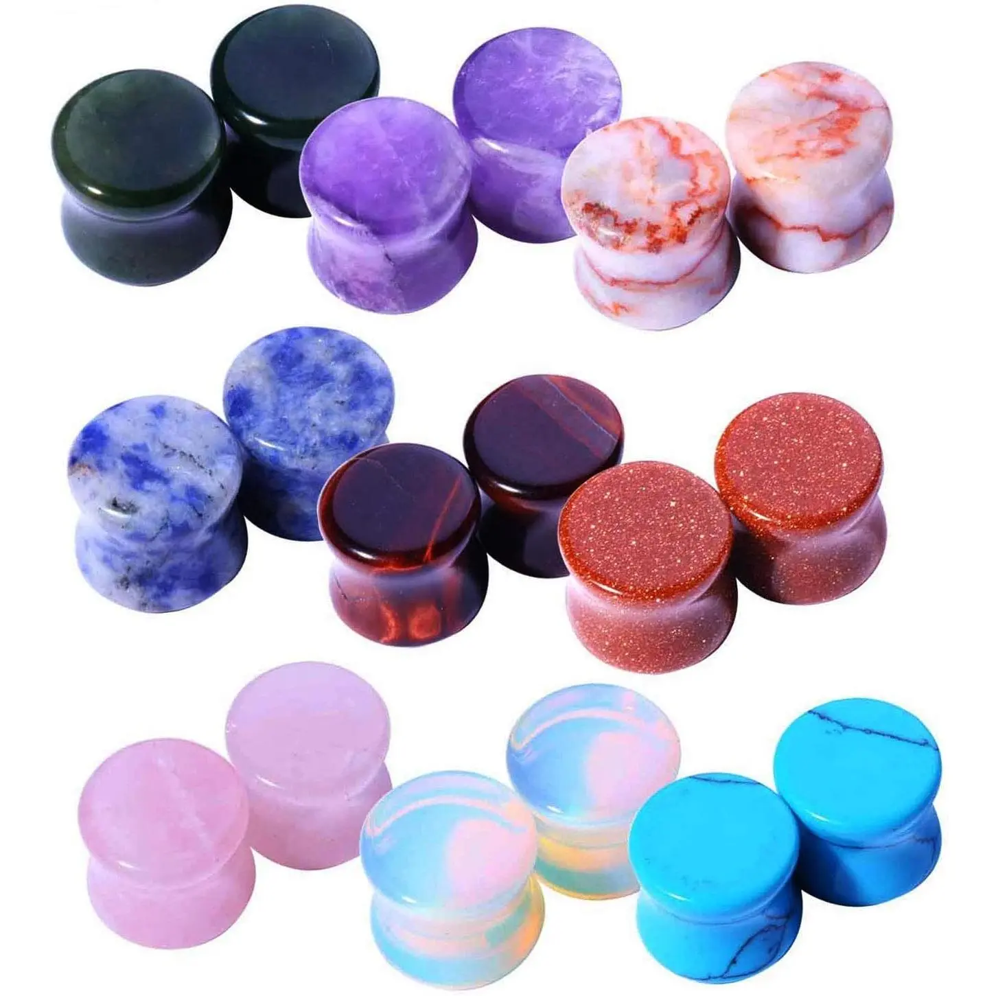 18 count  Stone Plugs - Ear Stretching Kit - Beginners 8G-00G, Big Gauges 11mm-24mm (1 Inch) - Saddle Double Flared Tunnels Expander Earrings - Men Women Unisex Jewelry