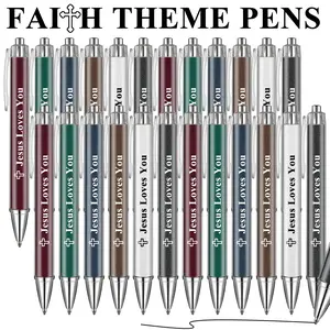 24-Pack Faith Themed Jesus Loves You Ballpoint Pens, Black Ink Retractable Christian Pens, Religious Inspirational Stationery for Church, Bible Study & Christian Gift Giving