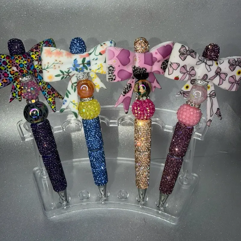 Handmade Rhinestone Bow Pen, Refillable Handmade Crafts Tool with Fine Tip Precision, Easy Operation for Journaling, Crafting Office Stationery