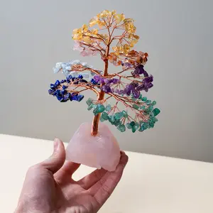 Natural Gemstone Crystal Lucky Tree, Hand Selected Crystals, Irregular Raw Stone Base, Home & Office Decor, Unique Gift Idea, Festive Christmas Ornament
