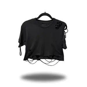 ROAD RASH SLASHED BLACK CROP TOP