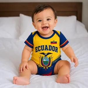 [Custom Name&Number Note Pls] - Ecuador Baby Soccer Bodysuit – Yellow Blue Fan Romper with Heritage Graphic