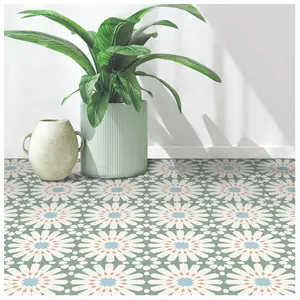 Peel and Stick Floor Tile - 20 PCS, 7.87" x 7.87" Vinyl Flooring - Waterproof Self-Adhesive Tile Sticker for Wall Backsplashes, Bathroom, Kitchen - Green and White Floral Look