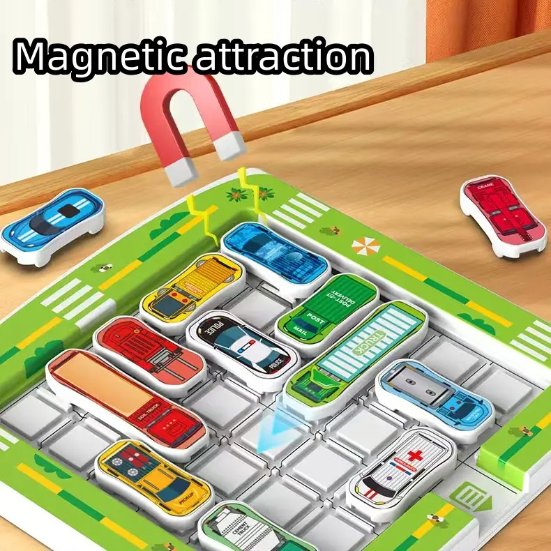 Kids Car Parking Magnetic Puzzle Board Game - 750 Levels Brain Training Toy, Educational Magnetic Puzzle Blocks, Parking Lot Maze, Screen-Free Indoor Learning Activities for Ages 4+