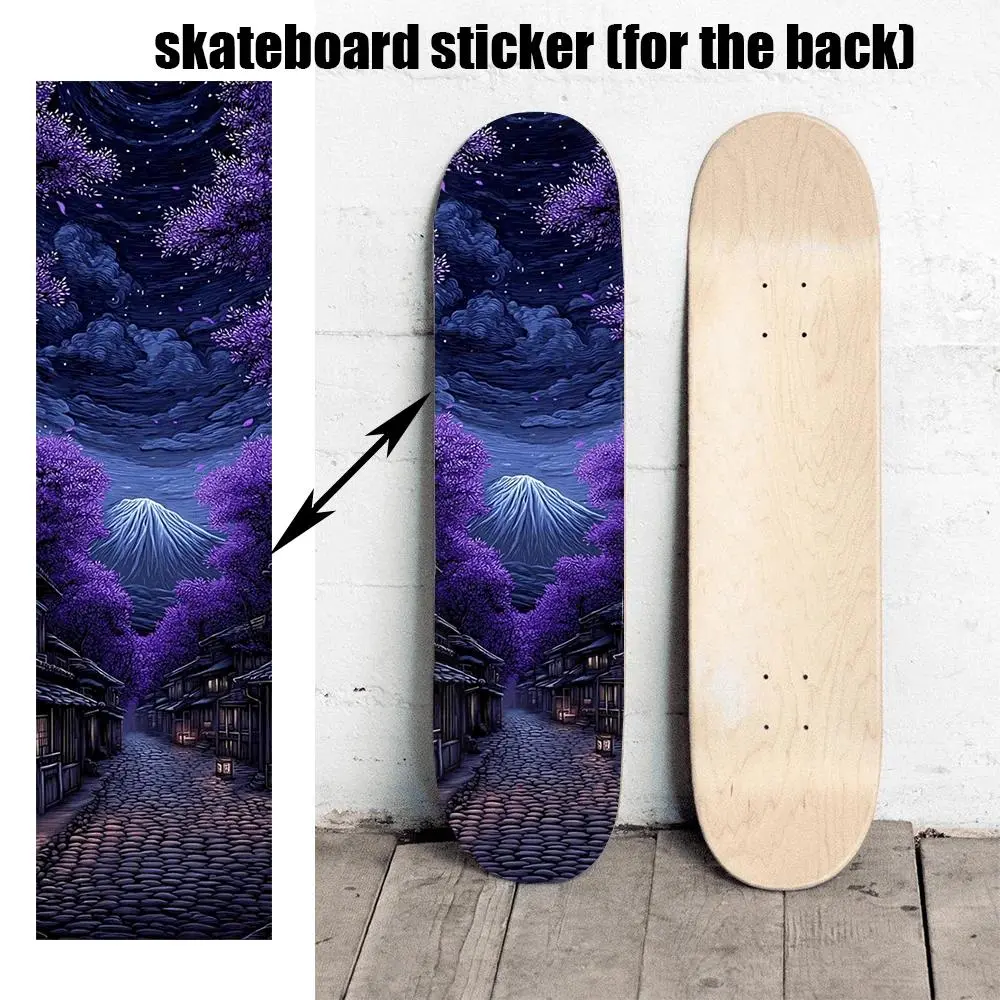 1 9 × 33 inch "Trend Cool Dreamy Japanese Night View" Themed Printed Skateboard Back Sticker - Self-Adhesive PVC Decorativ