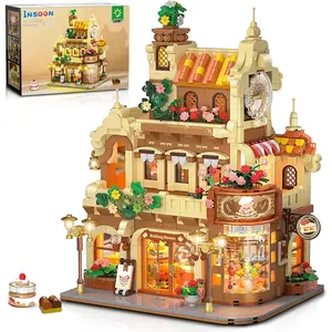 City Bakery Cafe House Building Set with Light, 1289 PCS Baking Shop Toy for Ages 8-12+ - Includes Coffee Cake, Soft Bread, and Light Sets Adjustable
