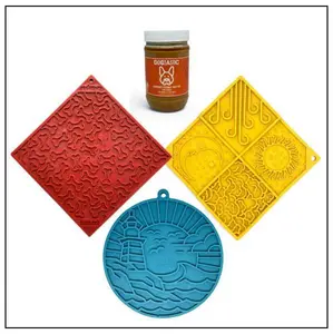 Dog Lick Mat Bundle - 3 eMat Enrichment Mats + Peanut Butter | Anxiety Relief & Slow Feeder Set