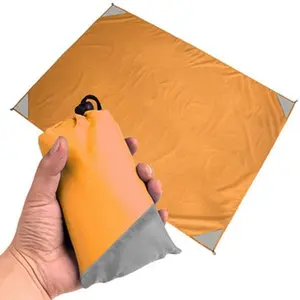 Moisture-Proof Heavy-Duty Foldable Picnic Blanket, 1x1.4m/39.3in-55.1in Orange Polyester Strip Plaid with Grey Accent, Lightweight Portable Mat for Outdoor Lawn, Beach, Fits Uneven Ground