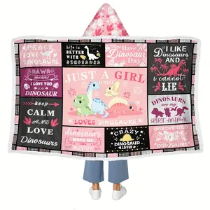 Women's Dinosaur Hooded Blanket Sweatshirt, Christmas Gift for Girls, Soft Flannel Wearable Blanket, Cute Dinosaur Design