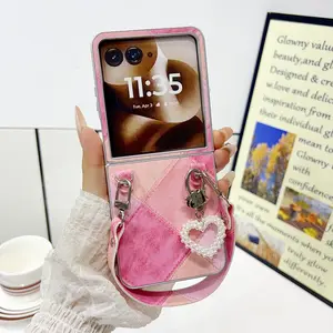 Stylish Color Block Plaid Protective Phone Case Cover for Moto Razr 60 Ultra/razr 50 Ultra, Includes Hand Strap and Anti-Slip Design for Foldable Phones