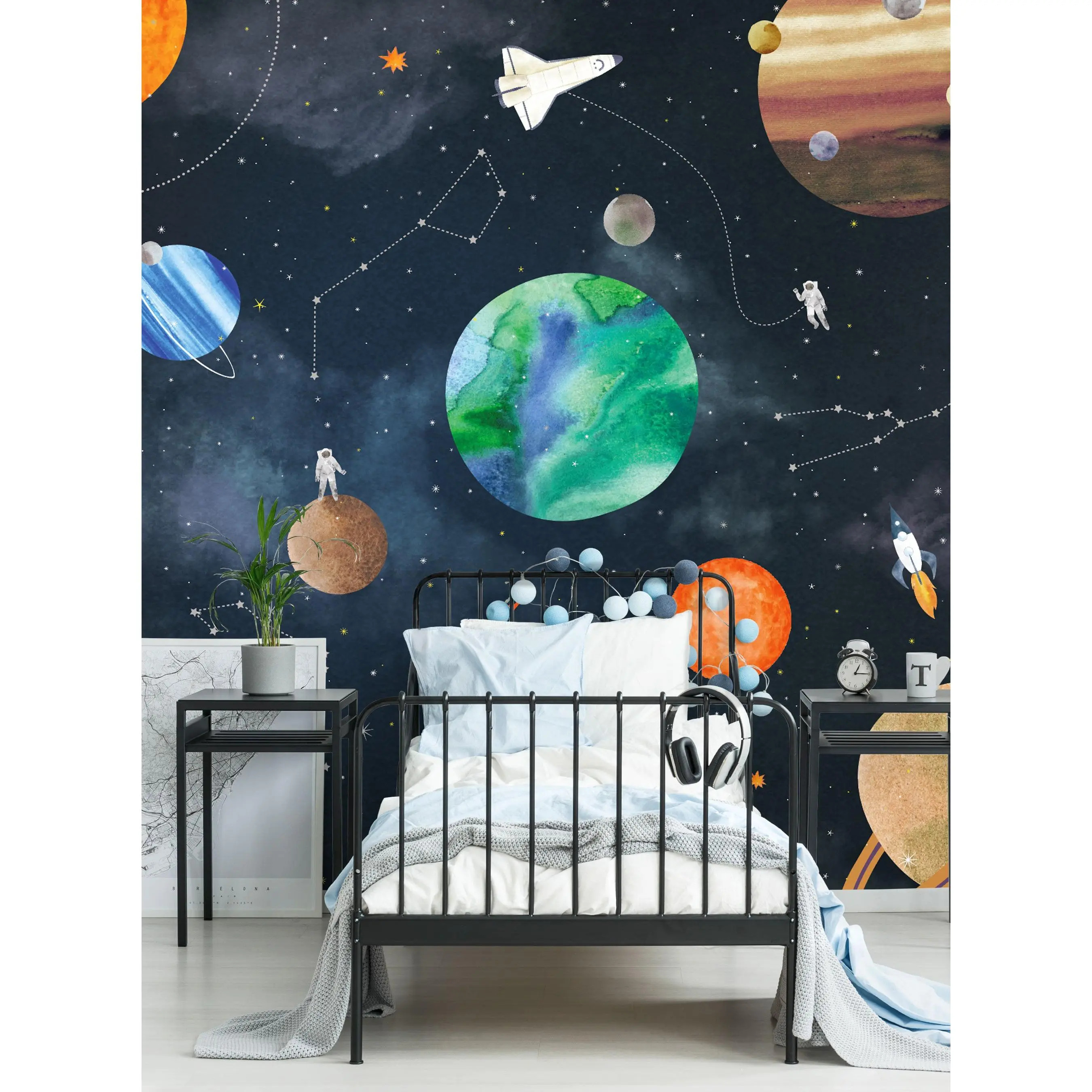 Space Mural Self Adhesive Wallpaper, Colorful Removable Peel-and-Stick Wall Decor for Home Improvement, Colorful Removable Wallpaper