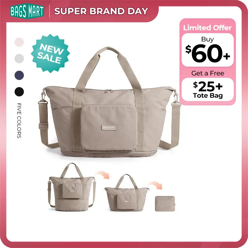 【NEW IN】BAGSMART Foldable Travel Bag - 37L Expandable Women's Personal Item Bag, Lightweight Water-Resistant Extra Carry-On Luggage Essential summerwins tiktokshopsummersale tiktokshopbacktoschool
