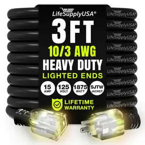 Outdoor/Indoor Extension Cord Heavy Duty 3 Prong SJTW, Waterproof, Flexible Cold-Resistant Long Power Cord by LifeSupplyUSA