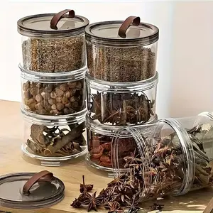 Round Handle Spice Box, Multi-Layer Food Storage Container, Transparent Sealed Jar, Reusable for Grains, Snacks, Spices, Refrigerator & Counter Use