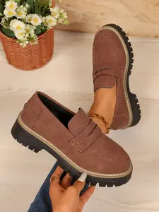 Women's Fashion Thick Sole Loafers, Buckle Design, Casual Slip-On Walking Shoes, PU Leather Upper, All Seasons Wear, Office Shoes, Commuter Shoes Work, Dress Loafers