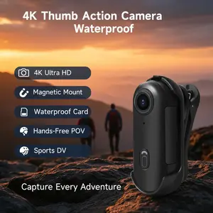 JEYUIN 4K Thumb Action Camera - Real Body Cam, Portable Hands-Free POV Cam for Vlogging, Magnetic Mount Anywhere Tiny Sport DV with Waterproof Card, Skiing Recording, Bike Cycling Use