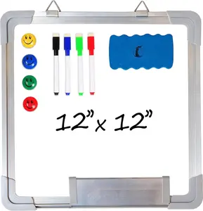 Whiteboard Set - 12 x 12 in Dry Erase Board with 1  Dry Eraser, 4 Dry Wipe Markers and 4  - Small White Board Wall Hanging Marker Board for  Office School (12x12)